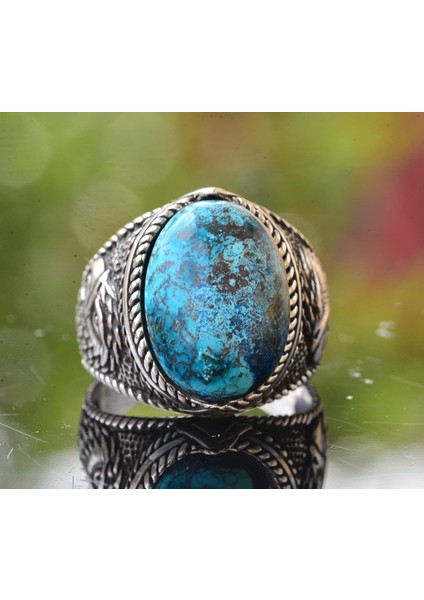Doğal Arizona Turkuaz Taş Yüzük - 925 Ayar Gümüş Erkek Kartal Yüzüğü - Günlük Kullanım ve Özel Etkinlikler Için Ideal (Stil-1) indirimleri