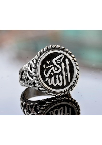 El Yapımı 925 Ayar Gümüş Erkek Yüzük - Ayrıntılı Dini Tasarım - Islami Yüzük modelleri