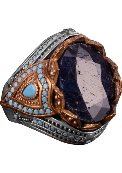 Doğal Safir Taşlı Yüzük, 925 Ayar Gümüş Erkek Yüzüğü