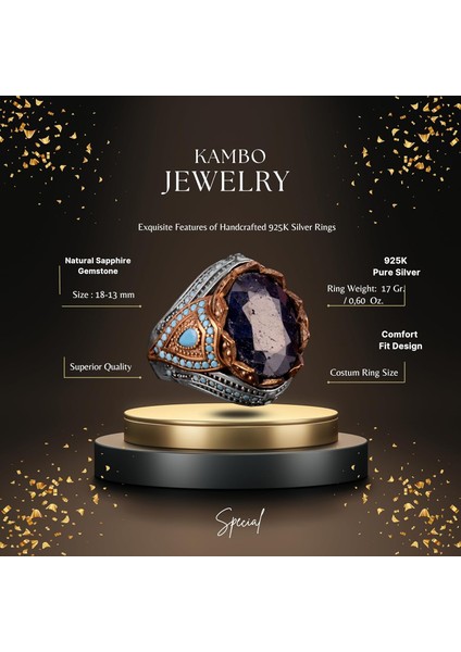 Doğal Safir Taşlı Yüzük, 925 Ayar Gümüş Erkek Yüzüğü fiyatları