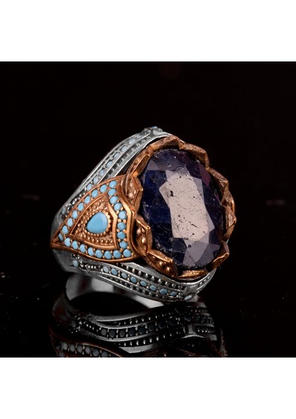Doğal Safir Taşlı Yüzük, 925 Ayar Gümüş Erkek Yüzüğü fırsatları