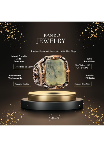 Prehnit Yeşim Taşı Yüzük - Ayar Gümüş Erkek Bant Yüzüğü fiyatları