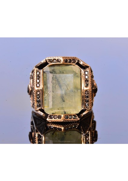 Prehnit Yeşim Taşı Yüzük - Ayar Gümüş Erkek Bant Yüzüğü modelleri