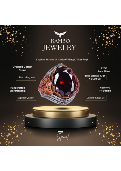 925 Ayar Gümüş Yüzük - Yapay Taş Yüzük - El Yapımı Şık Yüzük (Yapay Granat) fiyatları