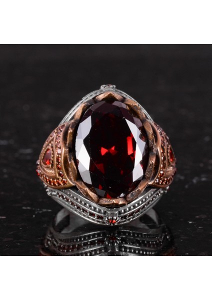 925 Ayar Gümüş Yüzük - Yapay Taş Yüzük - El Yapımı Şık Yüzük (Yapay Granat) fırsatları
