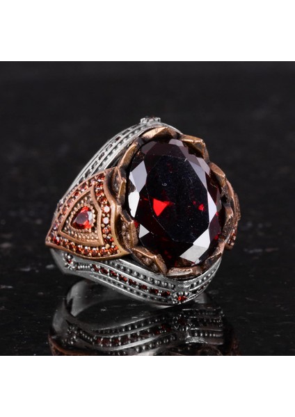 925 Ayar Gümüş Yüzük - Yapay Taş Yüzük - El Yapımı Şık Yüzük (Yapay Granat) indirimleri