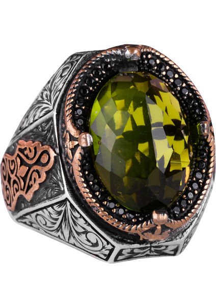 Peridot Taşlı Yüzük, 925 Ayar Gümüş Yüzük, Şık El Yapımı Gümüş Erkek Yüzüğü