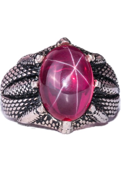 Gerçek Doğal Yıldız Yakutu Taşlı El Yapımı Gümüş Pençe Yüzük – Aslan Için Güç ve Cesaret