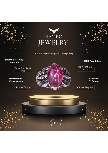 Gerçek Doğal Yıldız Yakutu Taşlı El Yapımı Gümüş Pençe Yüzük – Aslan Için Güç ve Cesaret fiyatları