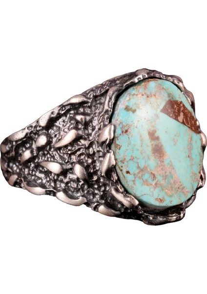 Doğal Arizona Turkuaz Taş Yüzüğü, Erkekler Için Hediye, 925 Ayar Gümüş Yüzük, Minimalist Yüzük (Stil-3)