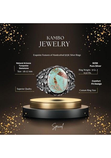 Doğal Arizona Turkuaz Taş Yüzüğü, Erkekler Için Hediye, 925 Ayar Gümüş Yüzük, Minimalist Yüzük (Stil-3) fiyatları