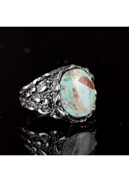 Doğal Arizona Turkuaz Taş Yüzüğü, Erkekler Için Hediye, 925 Ayar Gümüş Yüzük, Minimalist Yüzük (Stil-3) fırsatları