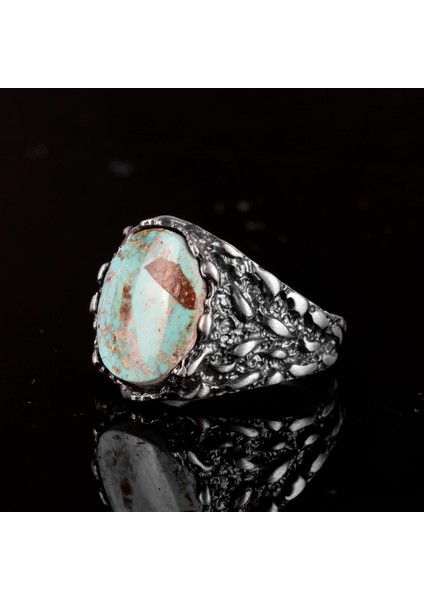 Doğal Arizona Turkuaz Taş Yüzüğü, Erkekler Için Hediye, 925 Ayar Gümüş Yüzük, Minimalist Yüzük (Stil-3) indirimleri