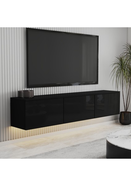 T0020 Alston 3 Kapaklı Duvara Monte Tv Ünitesi – LED Işıklı, Modern Tasarım, 160 cm