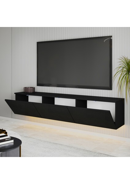 T0020 Alston 3 Kapaklı Duvara Monte Tv Ünitesi – LED Işıklı, Modern Tasarım, 160 cm