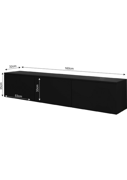 T0020 Alston 3 Kapaklı Duvara Monte Tv Ünitesi – LED Işıklı, Modern Tasarım, 160 cm