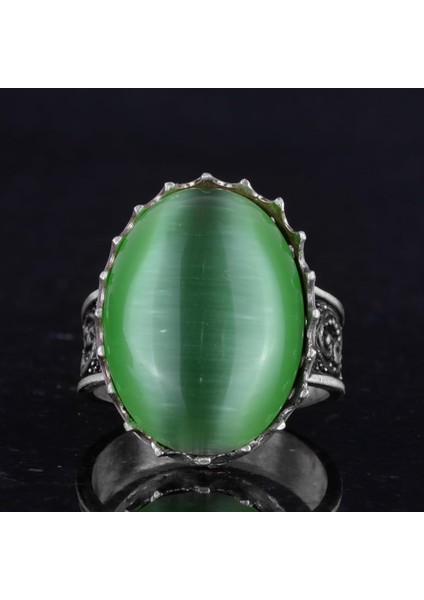 925 Ayar Gümüş Yüzük - Büyük Yüzük - Yapay Taş Gümüş Yüzük - El Yapımı Yüzük (Yapay Yeşil Kedi Gözü) fırsatları