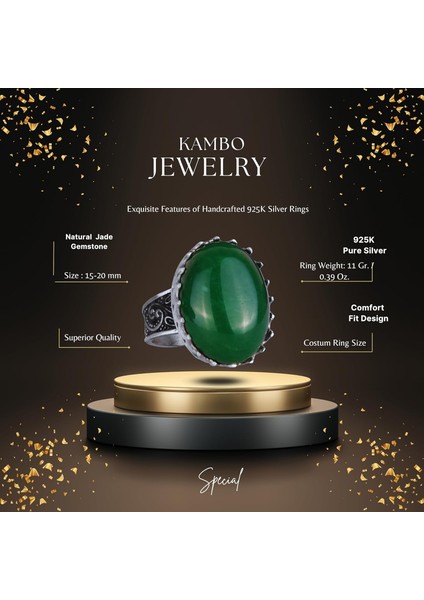 Doğal Taş Yüzük - 925 Ayar Gümüş Büyük Yüzük - El Yapımı Yüzük (Jade) fiyatları