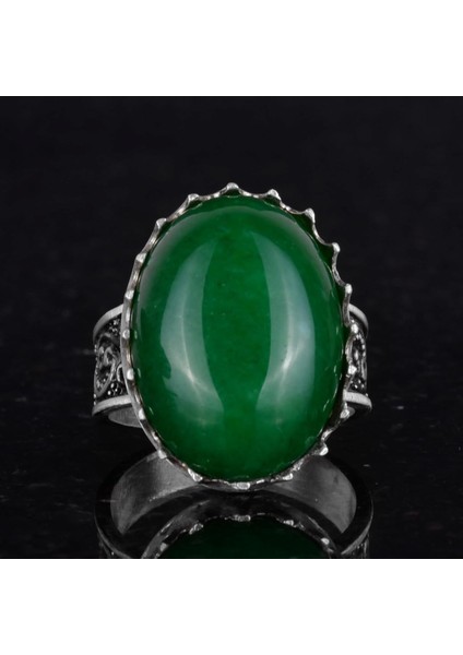 Doğal Taş Yüzük - 925 Ayar Gümüş Büyük Yüzük - El Yapımı Yüzük (Jade) fırsatları