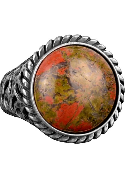 Unakite Doğal Taş Gümüş Yüzük, Sterlin Gümüş Yüzük, El Yapımı Taş Yüzük