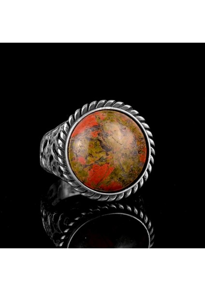 Unakite Doğal Taş Gümüş Yüzük, Sterlin Gümüş Yüzük, El Yapımı Taş Yüzük fiyatları