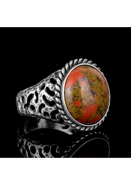 Unakite Doğal Taş Gümüş Yüzük, Sterlin Gümüş Yüzük, El Yapımı Taş Yüzük fırsatları