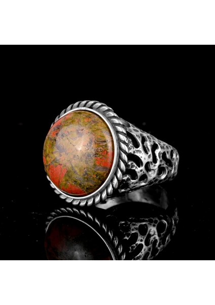 Unakite Doğal Taş Gümüş Yüzük, Sterlin Gümüş Yüzük, El Yapımı Taş Yüzük indirimleri