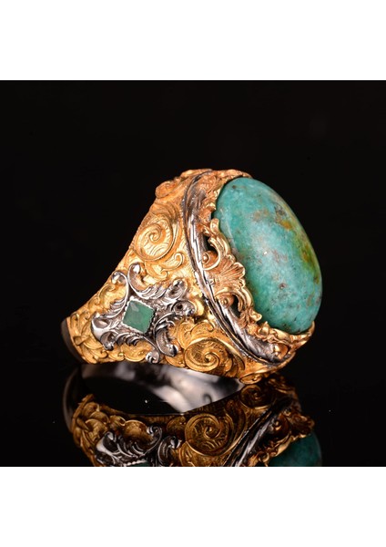 925 Ayar Gümüş Erkek Yüzük ile Doğal Arizona Turkuaz Taşı - Cesur ve Şık Tasarım, Günlük Kullanım ve Özel Etkinlikler Için Ideal (Stil-4) fırsatları