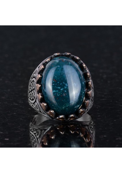 925 Ayar Katı Gümüş Erkek Yüzük - Doğal Yeşil Kan Taşı ile El Yapımı Şıklık fiyatları