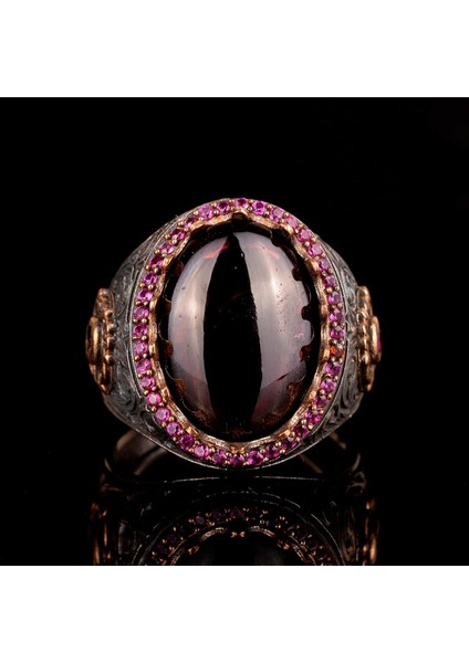 925 Ayar Gümüş Erkek Yüzük Doğal Granat Taşı - El Yapımı Ifadesel Yüzük modelleri