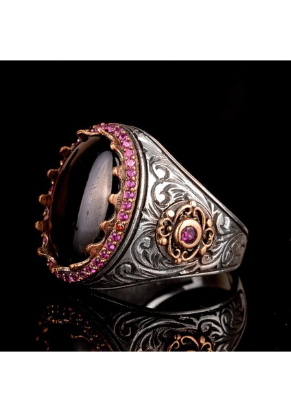 925 Ayar Gümüş Erkek Yüzük Doğal Granat Taşı - El Yapımı Ifadesel Yüzük indirimleri