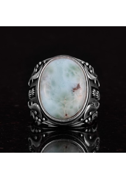 El Yapımı Doğal Larimar Taşlı Yüzük, 925K Katı Gümüş Erkek Yüzüğü, Okyanus Sakinliği Tasarımı fırsatları