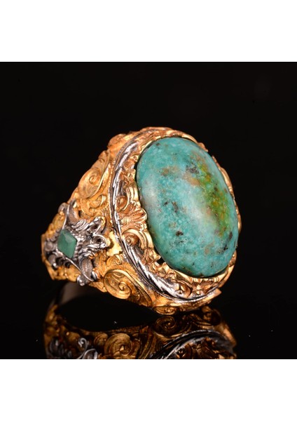 925 Ayar Gümüş Erkek Yüzük ile Doğal Arizona Turkuaz Taşı - Cesur ve Şık Tasarım, Günlük Kullanım ve Özel Etkinlikler Için Ideal (Stil-4) indirimleri