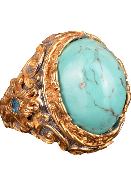 925 Ayar Gümüş Erkek Yüzük Doğal Arizona Turkuaz Taşı - Cesur ve Şık Tasarım, Günlük Kullanım ve Özel Etkinlikler Için Ideal (Stil-1)