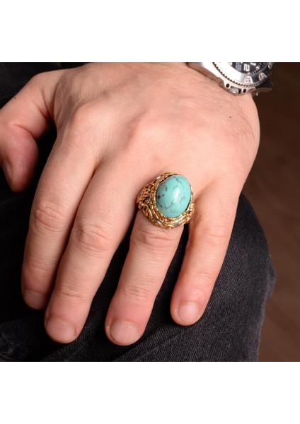 925 Ayar Gümüş Erkek Yüzük Doğal Arizona Turkuaz Taşı - Cesur ve Şık Tasarım, Günlük Kullanım ve Özel Etkinlikler Için Ideal (Stil-1) modelleri