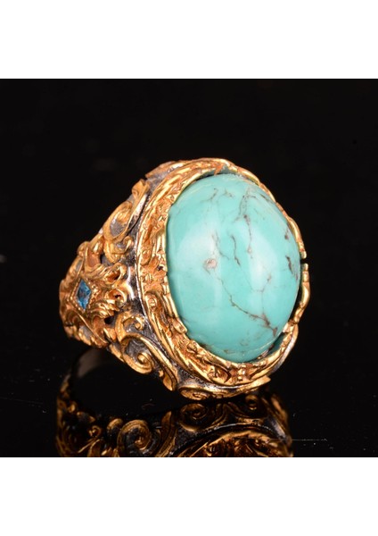 925 Ayar Gümüş Erkek Yüzük Doğal Arizona Turkuaz Taşı - Cesur ve Şık Tasarım, Günlük Kullanım ve Özel Etkinlikler Için Ideal (Stil-1) fırsatları