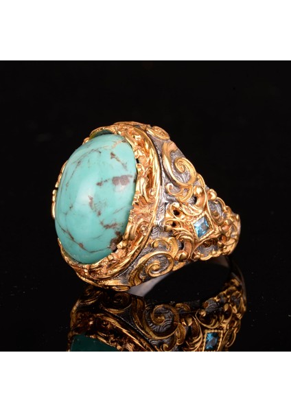 925 Ayar Gümüş Erkek Yüzük Doğal Arizona Turkuaz Taşı - Cesur ve Şık Tasarım, Günlük Kullanım ve Özel Etkinlikler Için Ideal (Stil-1) indirimleri