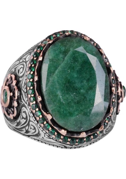 Doğal Taş Yüzük - 925 Ayar Gümüş El Yapımı Yüzük (Zümrüt)
