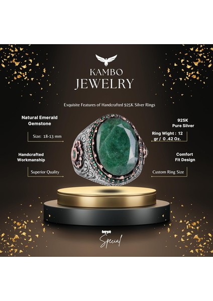 Doğal Taş Yüzük - 925 Ayar Gümüş El Yapımı Yüzük (Zümrüt) fiyatları