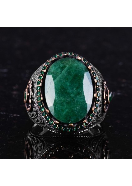 Doğal Taş Yüzük - 925 Ayar Gümüş El Yapımı Yüzük (Zümrüt) fırsatları
