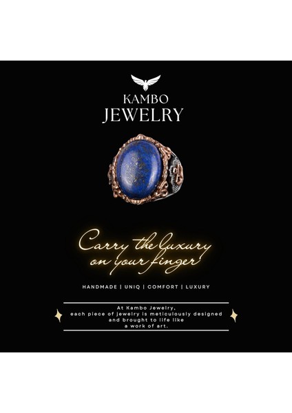 El Yapımı Lapis Lazuli Taş Yüzük, Yüzücü Halka Yüzük, 925K Sert Gümüş Erkek Yüzük - Bilgelik ve Tasarımı fırsatları