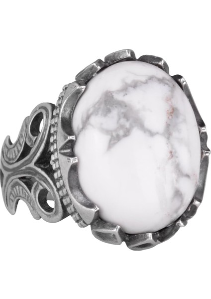 925 Ayar Katı Gümüş Erkek Yüzük, Doğal Taş Seçeneği - El Yapımı Tasarım (Howlite)