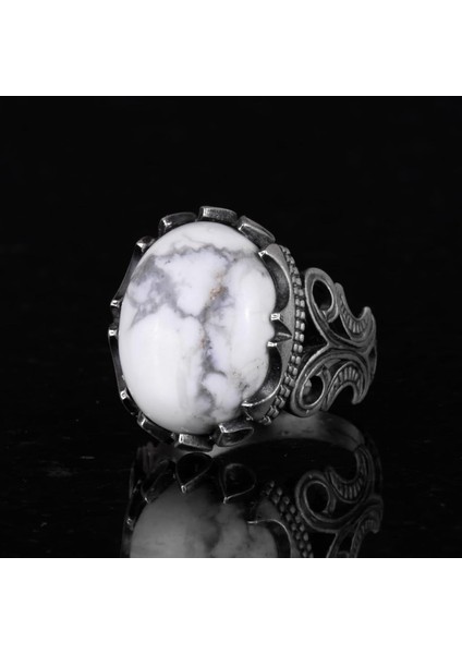 925 Ayar Katı Gümüş Erkek Yüzük, Doğal Taş Seçeneği - El Yapımı Tasarım (Howlite) indirimleri