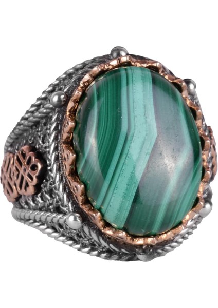 925 Ayar Katı Gümüş Erkek Yüzük, Doğal Malakit Taşlı Yüzük, Şifa Enerjisi Tasarımı