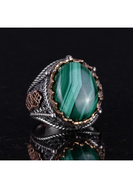 925 Ayar Katı Gümüş Erkek Yüzük, Doğal Malakit Taşlı Yüzük, Şifa Enerjisi Tasarımı fiyatları