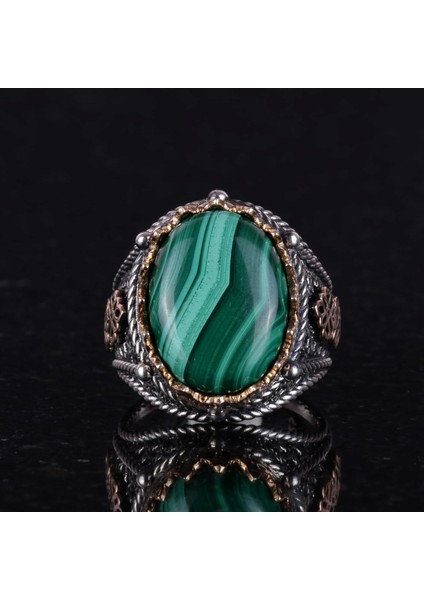 925 Ayar Katı Gümüş Erkek Yüzük, Doğal Malakit Taşlı Yüzük, Şifa Enerjisi Tasarımı fırsatları