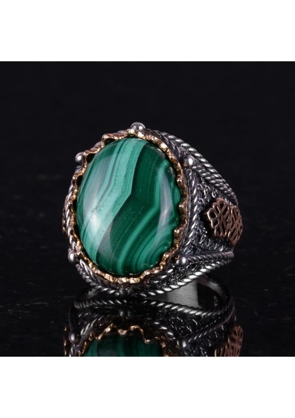 925 Ayar Katı Gümüş Erkek Yüzük, Doğal Malakit Taşlı Yüzük, Şifa Enerjisi Tasarımı indirimleri