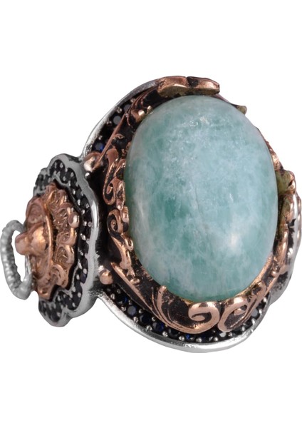 Aslan Erkek Gümüş Yüzük, Doğal Taş Yüzük - 925 Ayar Gümüş Yüzük (Amazonit)