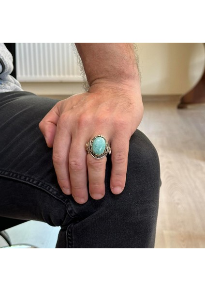 Aslan Erkek Gümüş Yüzük, Doğal Taş Yüzük - 925 Ayar Gümüş Yüzük (Amazonit) modelleri