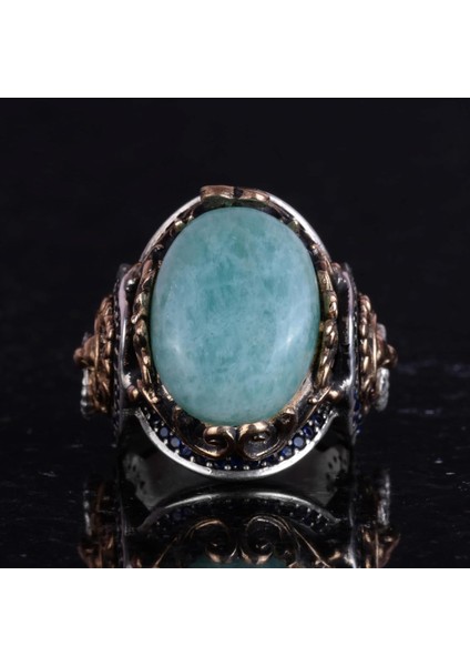 Aslan Erkek Gümüş Yüzük, Doğal Taş Yüzük - 925 Ayar Gümüş Yüzük (Amazonit) fırsatları